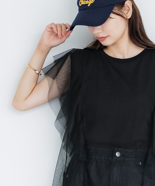 coca(coca)(コカ)の「チュールレイヤードフレンチスリーブTシャツ(Tシャツ/カットソー・レディース・ホワイト/ブラック・S/M/L)」の22枚目の写真