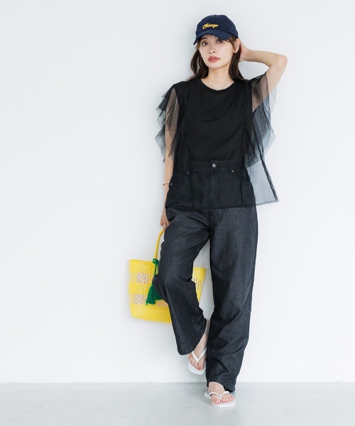 coca(coca)(コカ)の「チュールレイヤードフレンチスリーブTシャツ(Tシャツ/カットソー・レディース・ホワイト/ブラック・S/M/L)」の4枚目の写真