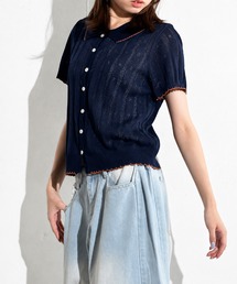 MAISON SELECT（メゾンセレクト）の「6C80 配色スカラップ 透かし編みニットシャツ（ニット/セーター）」