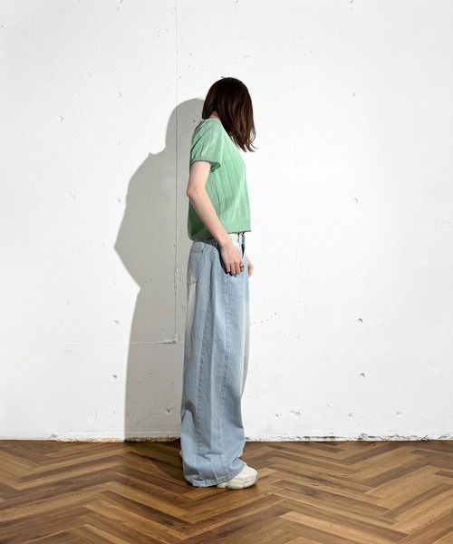 MAISON SELECT(メゾンセレクト)の「6C80 配色スカラップ 透かし編みニットシャツ(ニット/セーター・レディース・グレー/アイボリー/グリーン/ネイビー・FREE)」の8枚目の写真