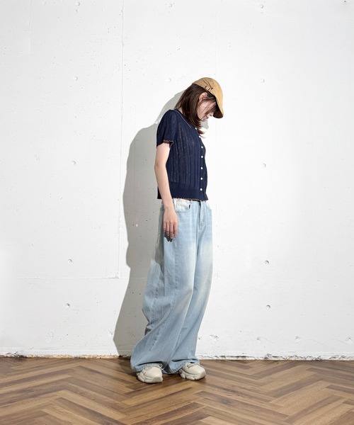 MAISON SELECT(メゾンセレクト)の「6C80 配色スカラップ 透かし編みニットシャツ(ニット/セーター・レディース・グレー/アイボリー/グリーン/ネイビー・FREE)」の12枚目の写真