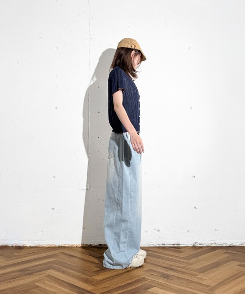 MAISON SELECT(メゾンセレクト)の「6C80 配色スカラップ 透かし編みニットシャツ(ニット/セーター・レディース・グレー/アイボリー/グリーン/ネイビー・FREE)」の13枚目の写真