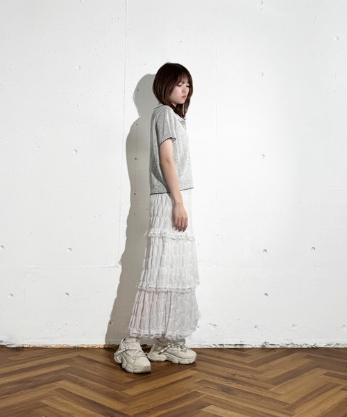 MAISON SELECT(メゾンセレクト)の「6C80 配色スカラップ 透かし編みニットシャツ(ニット/セーター・レディース・グレー/アイボリー/グリーン/ネイビー・FREE)」の17枚目の写真