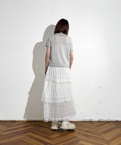 MAISON SELECT(メゾンセレクト)の「6C80 配色スカラップ 透かし編みニットシャツ(ニット/セーター・レディース・グレー/アイボリー/グリーン/ネイビー・FREE)」の19枚目の写真