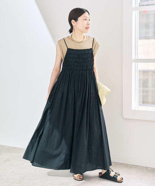 Spick & Span(スピックアンドスパン)の「ギャザーキャミワンピース(ワンピース・レディース・ブルー系その他/ブラック・36/38)」の3枚目の写真