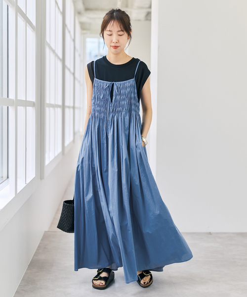 Spick & Span(スピックアンドスパン)の「ギャザーキャミワンピース(ワンピース・レディース・ブルー系その他/ブラック・36/38)」の4枚目の写真