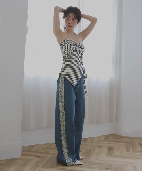Mili affinity(ミリアフィニティー)の「サイドレースデニムワイドパンツ(デニムパンツ・レディース・ブルー/ブラック/ライトブルー・SMALL/MEDIUM)」の10枚目の写真