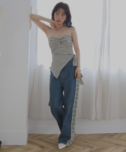 Mili affinity(ミリアフィニティー)の「サイドレースデニムワイドパンツ(デニムパンツ・レディース・ブルー/ブラック/ライトブルー・SMALL/MEDIUM)」の14枚目の写真