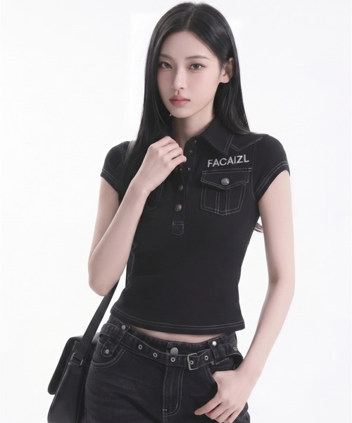 .KOM（ドットコム）の「A'GEM/9 × .kom 『.KOM/ドットケーオーエム』STITCH POCKET POLO TEE/ステッチポケットポロTシャツ（その他トップス・レディース・ブラック/ホワイト・M）」の8枚目の写真