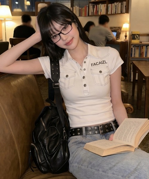 .KOM（ドットコム）の「A'GEM/9 × .kom 『.KOM/ドットケーオーエム』STITCH POCKET POLO TEE/ステッチポケットポロTシャツ（その他トップス・レディース・ブラック/ホワイト・M）」の5枚目の写真
