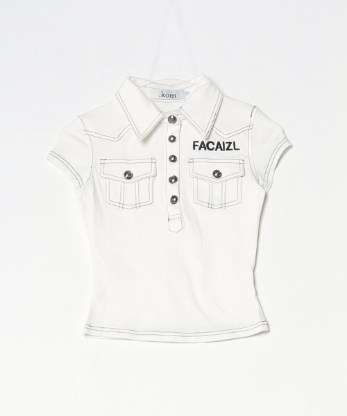 .KOM（ドットコム）の「A'GEM/9 × .kom 『.KOM/ドットケーオーエム』STITCH POCKET POLO TEE/ステッチポケットポロTシャツ（その他トップス・レディース・ブラック/ホワイト・M）」の9枚目の写真