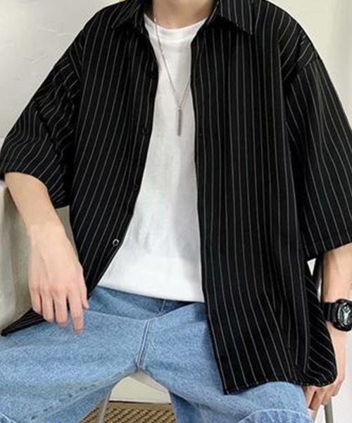 KELVIN（ケルヴァン）の「Pinstripe Oversized Shirt ピンストライプオーバーサイズシャツ（シャツ/ブラウス・メンズ・ホワイト/ブラック・MEDIUM/LARGE）」の9枚目の写真