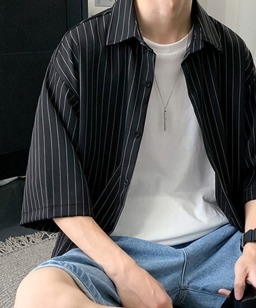 KELVIN（ケルヴァン）の「Pinstripe Oversized Shirt ピンストライプオーバーサイズシャツ（シャツ/ブラウス・メンズ・ホワイト/ブラック・MEDIUM/LARGE）」の10枚目の写真