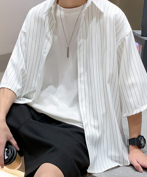 KELVIN（ケルヴァン）の「Pinstripe Oversized Shirt ピンストライプオーバーサイズシャツ（シャツ/ブラウス・メンズ・ホワイト/ブラック・MEDIUM/LARGE）」の12枚目の写真