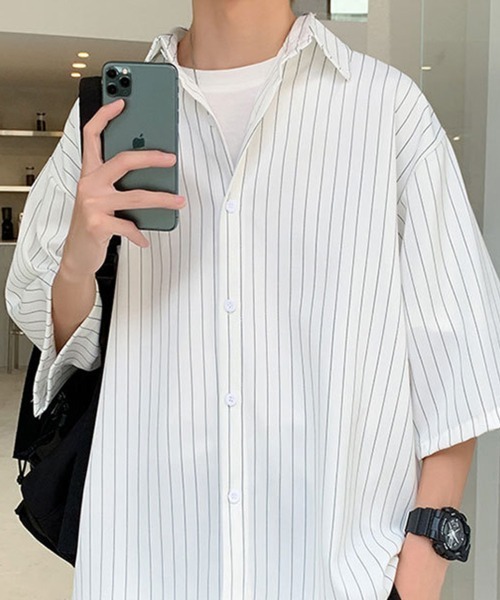 KELVIN（ケルヴァン）の「Pinstripe Oversized Shirt ピンストライプオーバーサイズシャツ（シャツ/ブラウス・メンズ・ホワイト/ブラック・MEDIUM/LARGE）」の15枚目の写真