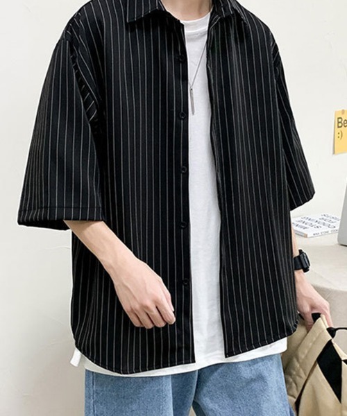 KELVIN（ケルヴァン）の「Pinstripe Oversized Shirt ピンストライプオーバーサイズシャツ（シャツ/ブラウス・メンズ・ホワイト/ブラック・MEDIUM/LARGE）」の5枚目の写真