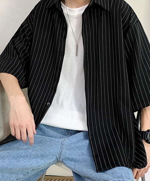 KELVIN（ケルヴァン）の「Pinstripe Oversized Shirt ピンストライプオーバーサイズシャツ（シャツ/ブラウス・メンズ・ホワイト/ブラック・MEDIUM/LARGE）」の7枚目の写真