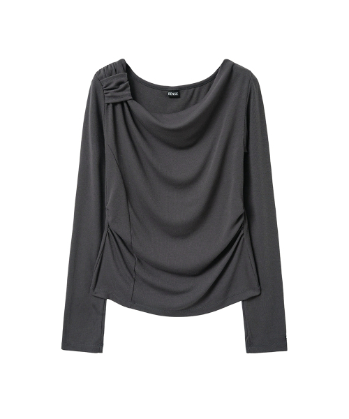 RENSE(レンセ)の「Side Shirring Draped Tee Charcoal(Tシャツ/カットソー・レディース・その他・OS)」の3枚目の写真