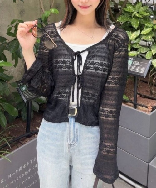 Human 2nd Occasion（ヒューマンセカンドオケージョン）の「フロントリボンレースカーデ+キャミセット（カーディガン/ボレロ・レディース・ブラック・M）」の3枚目の写真