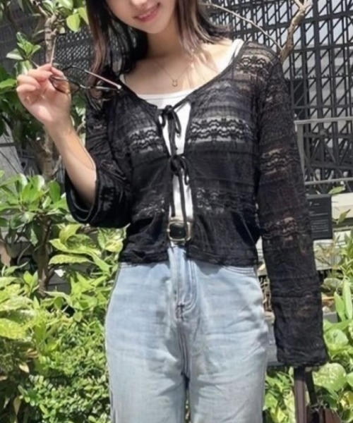 Human 2nd Occasion（ヒューマンセカンドオケージョン）の「フロントリボンレースカーデ+キャミセット（カーディガン/ボレロ・レディース・ブラック・M）」の4枚目の写真