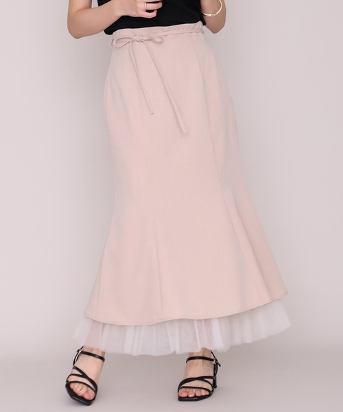 MISCH MASCH(ミッシュマッシュ)の「2026秋冬新作 チュールレイヤード麻調マーメイドスカート(スカート・レディース・ブラック/ベージュ・S/M)」の4枚目の写真