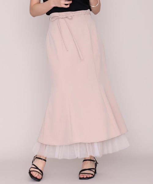 MISCH MASCH(ミッシュマッシュ)の「2026秋冬新作 チュールレイヤード麻調マーメイドスカート(スカート・レディース・ブラック/ベージュ・S/M)」の3枚目の写真
