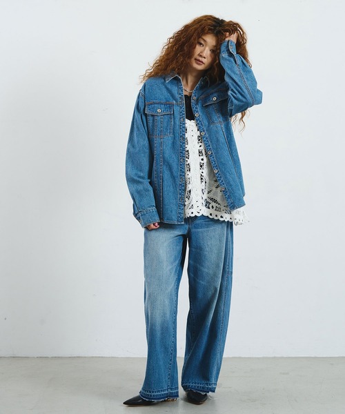 ROSE BUD(ローズバッド)の「CREOLME/DENIM L/S SHIRT(シャツ/ブラウス・レディース・ライトインディゴブルー/ブラック・ONE SIZE)」の6枚目の写真