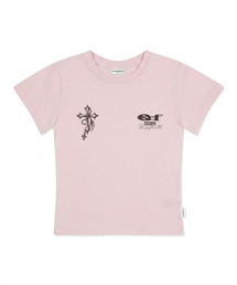 チェーンクロスプリントスリムフィット半袖Tシャツピンク