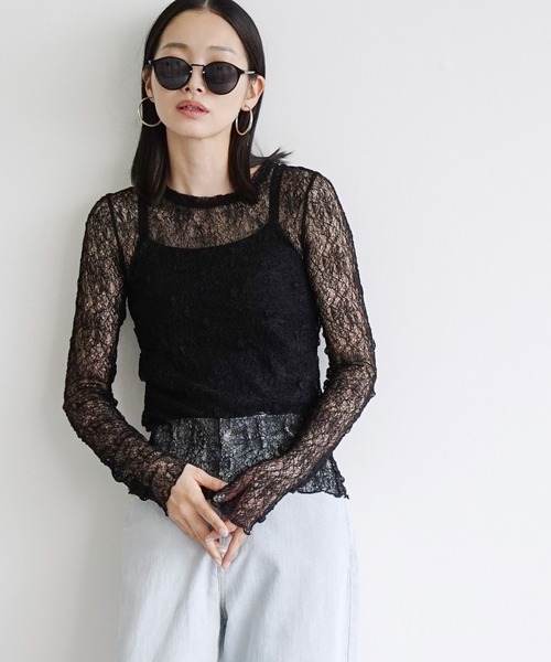 e-zakkamania stores（イーザッカマニアストアーズ）の「ストレッチレース クルーネックカットソー（Tシャツ/カットソー・レディース・ブラック/アッシュグレー/オフホワイト/スモークピンク・フリー）」の16枚目の写真