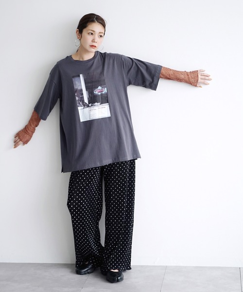 e-zakkamania stores（イーザッカマニアストアーズ）の「ストレッチレース クルーネックカットソー（Tシャツ/カットソー・レディース・ブラック/アッシュグレー/オフホワイト/スモークピンク・フリー）」の18枚目の写真