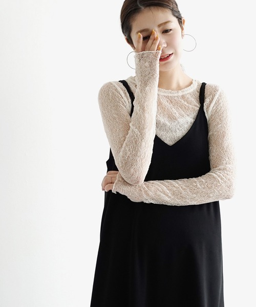 e-zakkamania stores（イーザッカマニアストアーズ）の「ストレッチレース クルーネックカットソー（Tシャツ/カットソー・レディース・ブラック/アッシュグレー/オフホワイト/スモークピンク・フリー）」の19枚目の写真