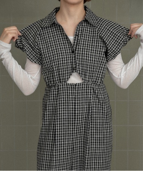lawgy(ラウジー)の「check mini puff sleeve allinone / チェックミニパフスリーブオールインワン(つなぎ/オールインワン・レディース・チェック・FREE)」の14枚目の写真