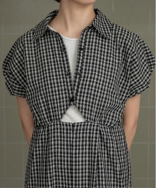 lawgy(ラウジー)の「check mini puff sleeve allinone / チェックミニパフスリーブオールインワン(つなぎ/オールインワン・レディース・チェック・FREE)」の11枚目の写真