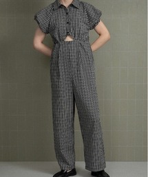 lawgy（ラウジー）の「check mini puff sleeve allinone / チェックミニパフスリーブオールインワン（つなぎ/オールインワン）」