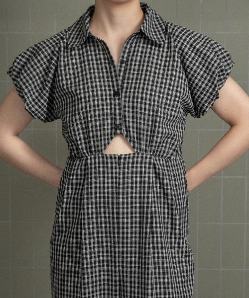 lawgy(ラウジー)の「check mini puff sleeve allinone / チェックミニパフスリーブオールインワン(つなぎ/オールインワン・レディース・チェック・FREE)」の7枚目の写真