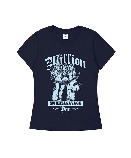 MILLION DAY(ミリオンデイ)の「ギャルガールズ スリムフィット半袖Tシャツ(Tシャツ/カットソー・レディース・ネイビー/ピンク/ブラック/ミント・SMALL/MEDIUM/LARGE)」の4枚目の写真