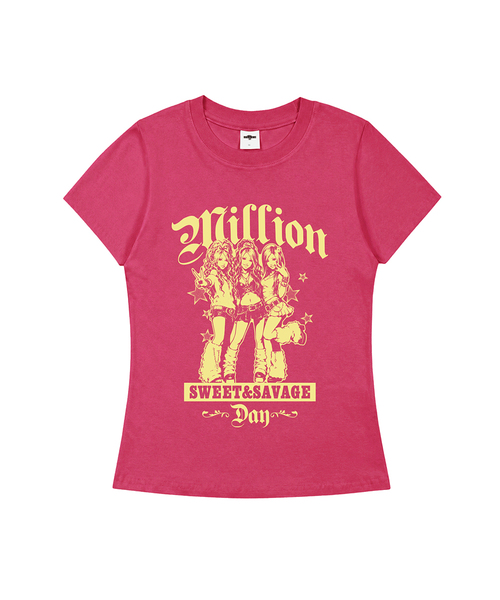 MILLION DAY(ミリオンデイ)の「ギャルガールズ スリムフィット半袖Tシャツ(Tシャツ/カットソー・レディース・ネイビー/ピンク/ブラック/ミント・SMALL/MEDIUM/LARGE)」の1枚目の写真