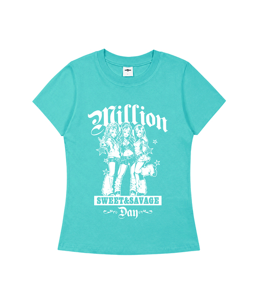 MILLION DAY(ミリオンデイ)の「ギャルガールズ スリムフィット半袖Tシャツ(Tシャツ/カットソー・レディース・ネイビー/ピンク/ブラック/ミント・SMALL/MEDIUM/LARGE)」の3枚目の写真