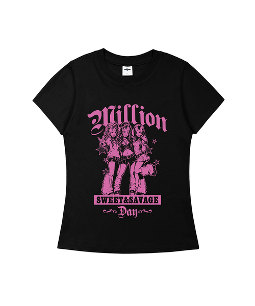 MILLION DAY(ミリオンデイ)の「ギャルガールズ スリムフィット半袖Tシャツ(Tシャツ/カットソー・レディース・ネイビー/ピンク/ブラック/ミント・SMALL/MEDIUM/LARGE)」の2枚目の写真