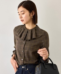 ROPE' | ラメチェックフリルカラーブラウス/セットアップ対応・イージーケア・26AW(シャツ/ブラウス)
