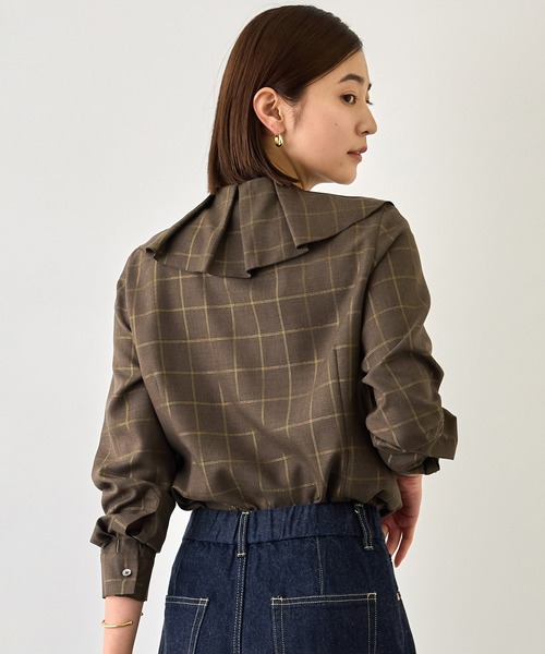 ROPE'（ロペ）の「【J'aDoRe・一部店舗限定サイズ】ラメチェックフリルカラーブラウス/セットアップ対応・イージーケア（シャツ/ブラウス・レディース・ブラウン系その他2・38）」の5枚目の写真