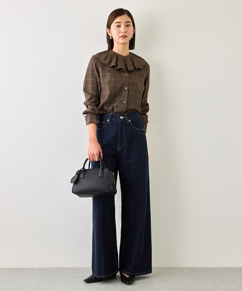 ROPE'（ロペ）の「【J'aDoRe・一部店舗限定サイズ】ラメチェックフリルカラーブラウス/セットアップ対応・イージーケア（シャツ/ブラウス・レディース・ブラウン系その他2・38）」の7枚目の写真