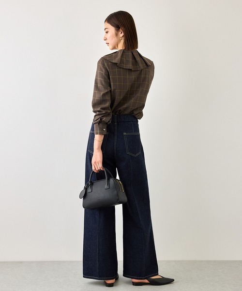 ROPE'（ロペ）の「【J'aDoRe・一部店舗限定サイズ】ラメチェックフリルカラーブラウス/セットアップ対応・イージーケア（シャツ/ブラウス・レディース・ブラウン系その他2・38）」の9枚目の写真