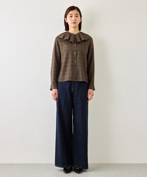 ROPE'（ロペ）の「【J'aDoRe・一部店舗限定サイズ】ラメチェックフリルカラーブラウス/セットアップ対応・イージーケア（シャツ/ブラウス・レディース・ブラウン系その他2・38）」の11枚目の写真