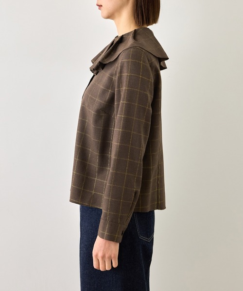 ROPE'（ロペ）の「【J'aDoRe・一部店舗限定サイズ】ラメチェックフリルカラーブラウス/セットアップ対応・イージーケア（シャツ/ブラウス・レディース・ブラウン系その他2・38）」の13枚目の写真