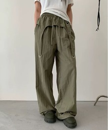 ウエストデザインバックル付きミリタリーワイドパンツ