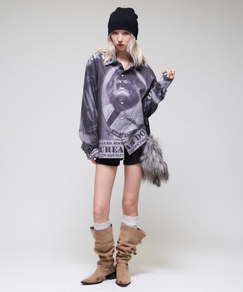 Sourcream(サワークリーム)の「【Sourcream/UNISEX】マルクス紙幣プリントシャツ(シャツ/ブラウス・メンズ・ベージュ/ブラック・FREE)」の7枚目の写真