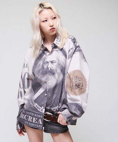 Sourcream(サワークリーム)の「【Sourcream/UNISEX】マルクス紙幣プリントシャツ(シャツ/ブラウス・メンズ・ベージュ/ブラック・FREE)」の10枚目の写真