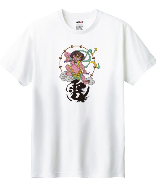 NIPOP(ニポップ)の「NIPOP(ニポップ) 半袖Tシャツ 雷神 和 イラスト プリント インバウンド お土産 トップス カットソー メンズ ユニセックス(Tシャツ/カットソー・メンズ・ホワイト系3/ブラック系3/ブラック系2/ブラック系1/ホワイト系1/ホワイト系2・XS/L/M/S/XL)」の2枚目の写真