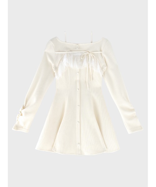M me eme(エムミーエメ)の「Lace frill rib knit mini onepiece(eme11141)(ワンピース・レディース・グレー/アイボリー/ピンク・FREE)」の4枚目の写真